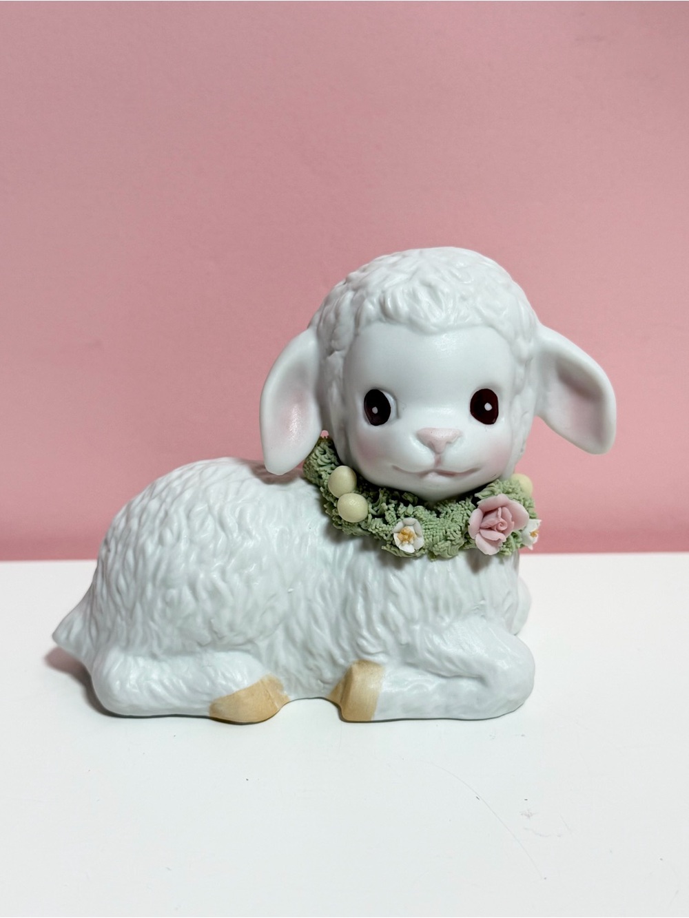 Vintage retro 80s pastel floral lamb figurine